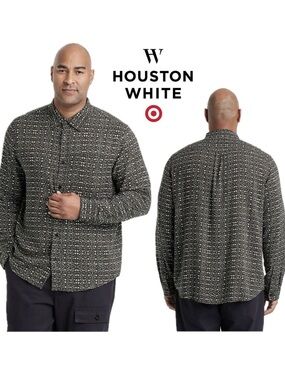 Houston White Target Bold Geometric Print Long Sleeve Button Down Heritage Shirt